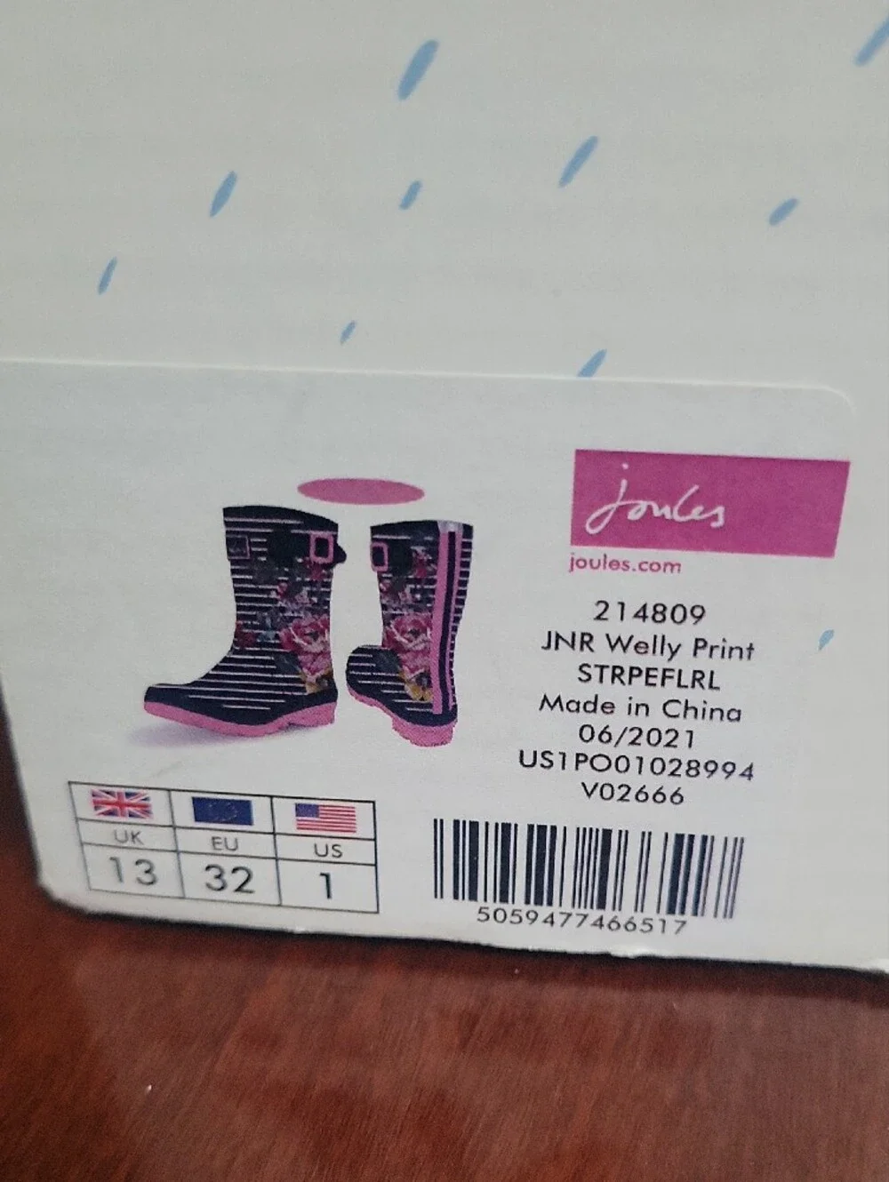 Joules Welly Print Navy Stripe + Floral Rain Boots